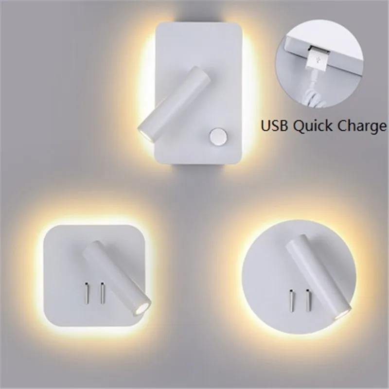 

Loft Modern Section Switch LED Wall Light Fixtures Rotating Bedside Wall Lamp USB Charging Wall Sconce Home Lighting Luminaire