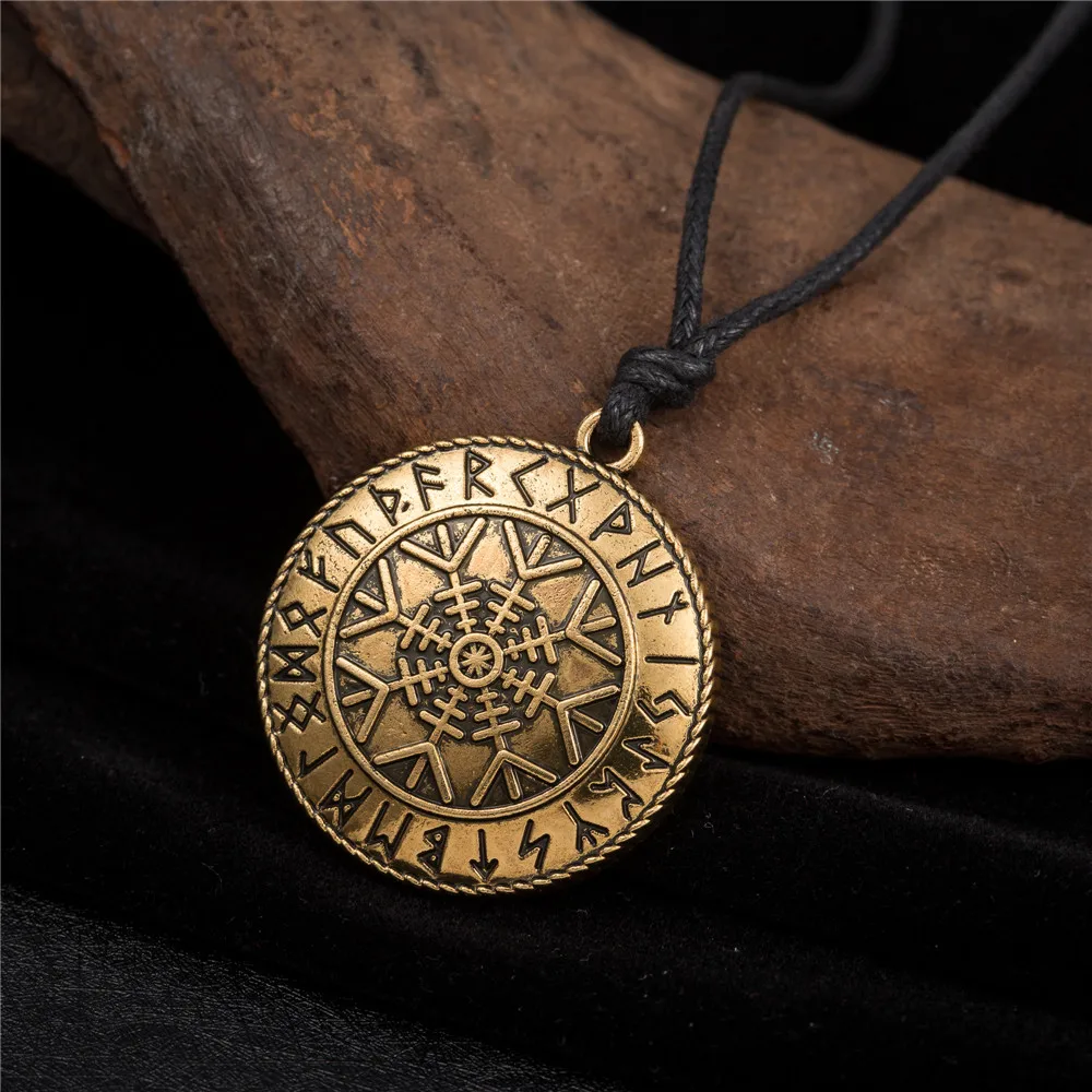 LIKGREAT Aegishjalmur Helm of Awe кулон ожерелье Защита Амулет руны викингов Круглый Кулон талисман античное готическое ожерелье