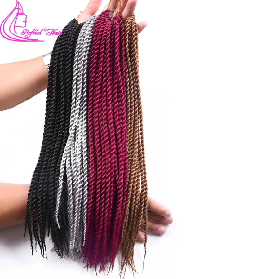 Утонченные волосы 14 18 22 дюймов 30 корней Сенегальские твист вязанные пряди Омбре Kanekalon Синтетические плетение волос для африканских кос