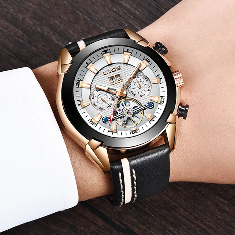 ييج الرجال ووتش العلامة التجارية الفاخرة توربيون التلقائي ساعات آلية للماء أزياء والجلود الأعمال ووتش Relogio Masculino