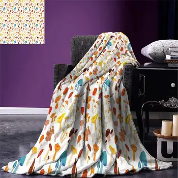 

Mushroom Throw Blanket Colorful Cartoon Forest Toadstool Pattern Childish Kids Autumnal Nature Fungus Warm Blankets for Beds