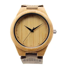 Fashion Stylish Men’s Bamboo Wooden Leather Quartz Analog Wrist Watch Gifts