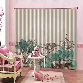 

Lotus Flower Customized 3D Curtain Blackout Window Drapes Luxury 3D Curtains For Living room Bed room Office Accessoires Bath