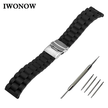 

Silicone Rubber Watch Band 20mm for Ticwatch 2 42mm Stainless Steel Safety Buckle Strap Wrist Belt Bracelet Black + Spring Bar