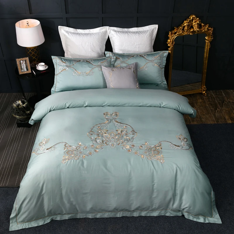 Elegant Purple Green 4 6 Pieces Bedding Sets Embroidery Queen King