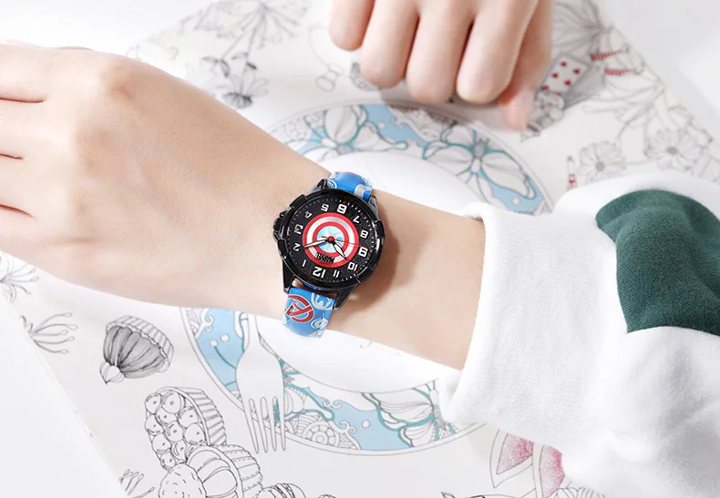 Disney Mavel Child Quartz Wristwatches Spider-Man Boy Girls' Student Carton Bracelet Watches Leather Band For Children
