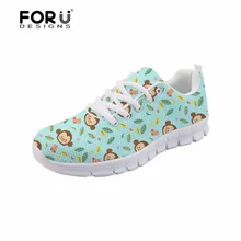 FORUDESIGNS/Животные В мультфильмах, обезьянки принты Повседневная женская обувь на плоской подошве Симпатичная Модная одежда для девочек, на шнуровке, сезон весна; удобные туфли; женские