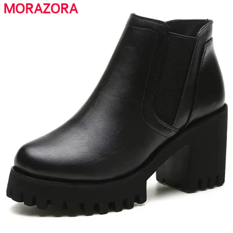

MORAZORA PU soft leather shoes woman fashion boots contracted platform shoes ankle boots for women round toe solid