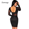 XS-XXL Sexy Bandage Dress New Winter Black White Dress Long Sleeve Mesh Patchwork Hollow Out Pencil Bodycon Dress Female Dresses ► Photo 2/6