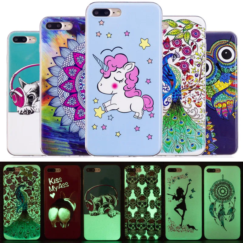 

For iPhone 7 Plus 8Plus Silicon Case Luminous Animal Anime TPU Gel Back Cover Phone Case for For Apple iPhone 7Plus iPhone8 Plus