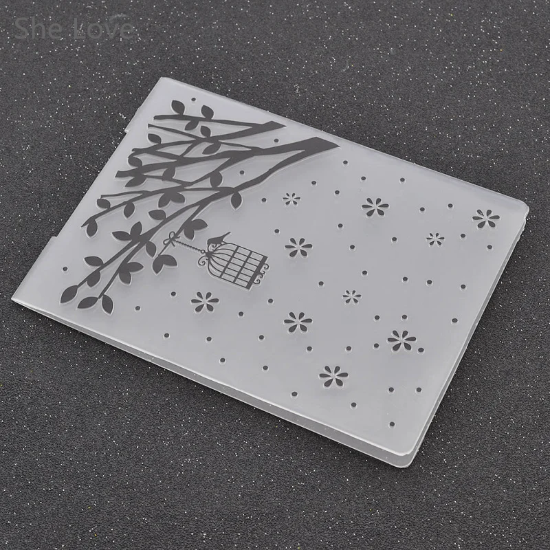 

She Love Plastic Tree Bird Cage Template Embossing Folder For Scrapbooking Photo Album Paper Card Wedding Decoration