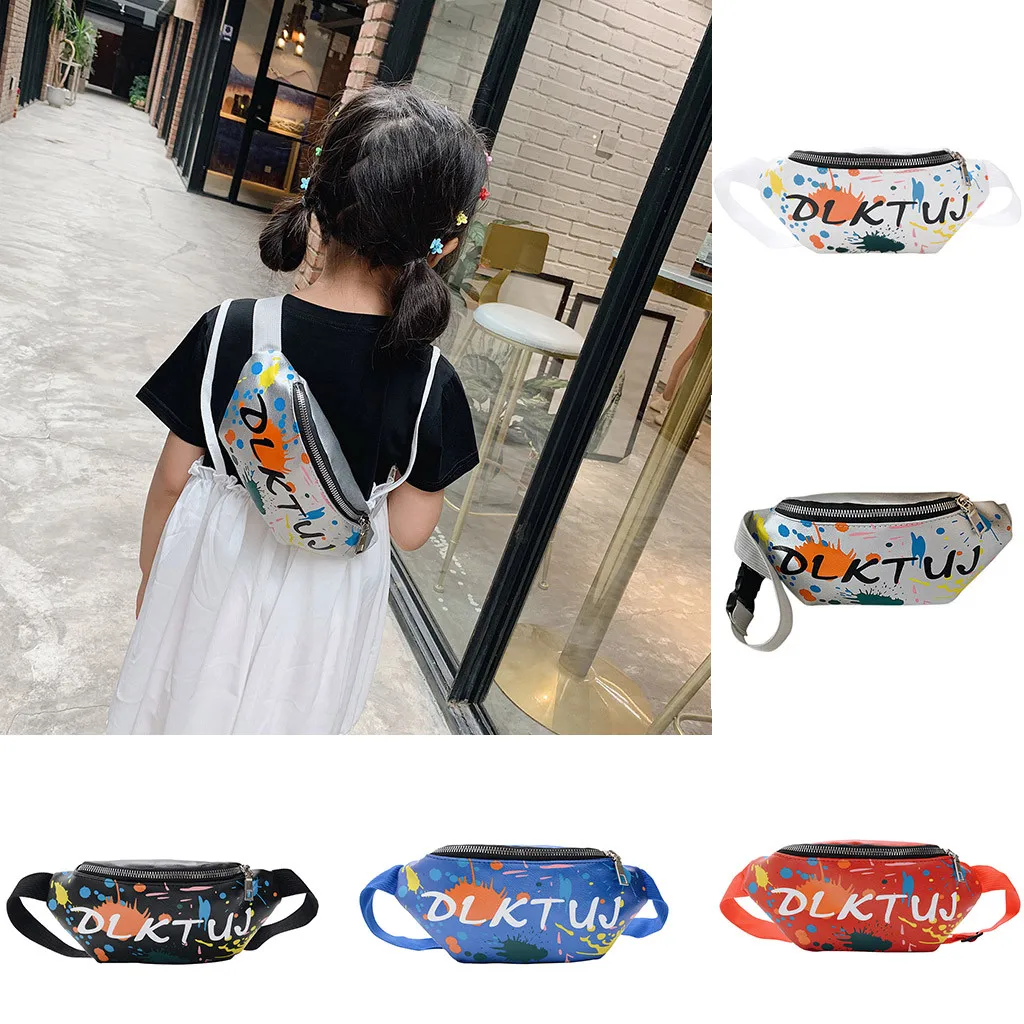 Children Waist Packs Bags Small Canvas Chest Bag Kid Boy Girl Graffiti Purse Belt Waist Bag Shoulder Messenger Crossbody Bags