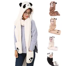 Женская Шапка-бини из искусственного меха в форме панды, теплые зимние перчатки с карманами, повседневные и теплые шапки в стиле хип-хоп, сутулящаяся шапка