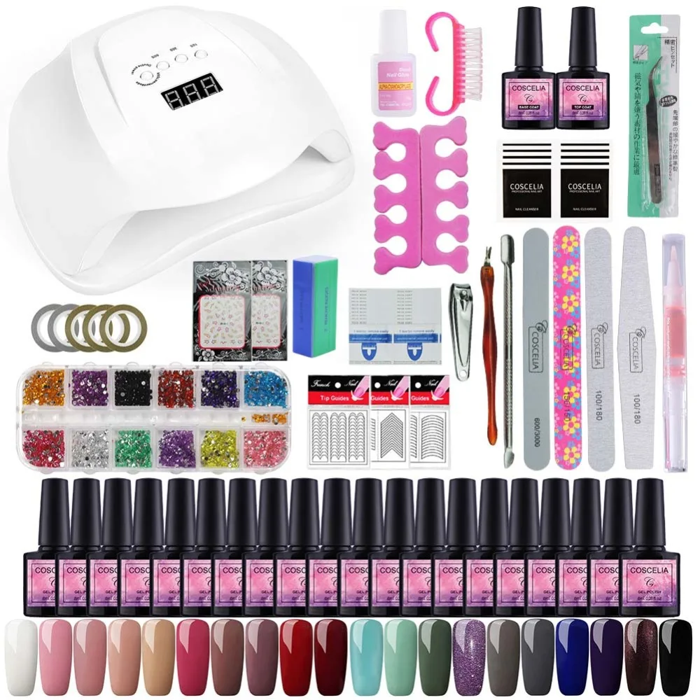 

Manicure Set Gel Nail 54W UV Lamp Dryer Nail Set With 20pcs Nail Gel Polish Soak Off Manicure Gel Polish Kit Nail Art Tools
