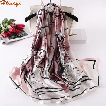 

Hlinayi 2019 New European and American wind scarf fashionable lines ink graffiti scarf air conditioning shawl woman