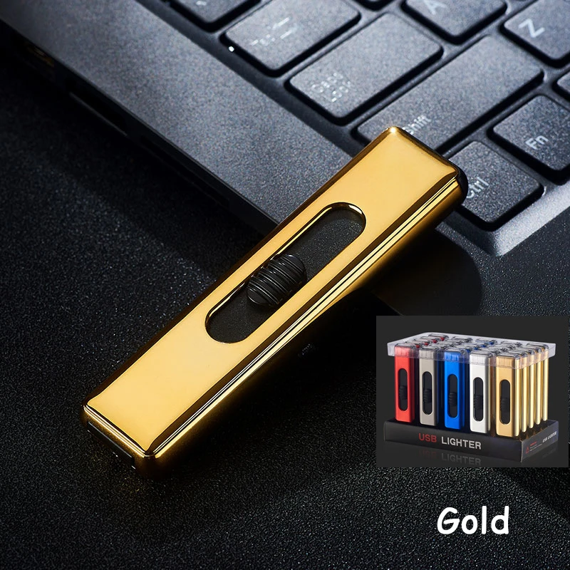 Открытый EDC USB Электронный двойной боковой прикуриватель с зажиганием легкая Зажигалка без газа Зажигалка новая плазменная дуговая зажигалка - Цвет: Золотой