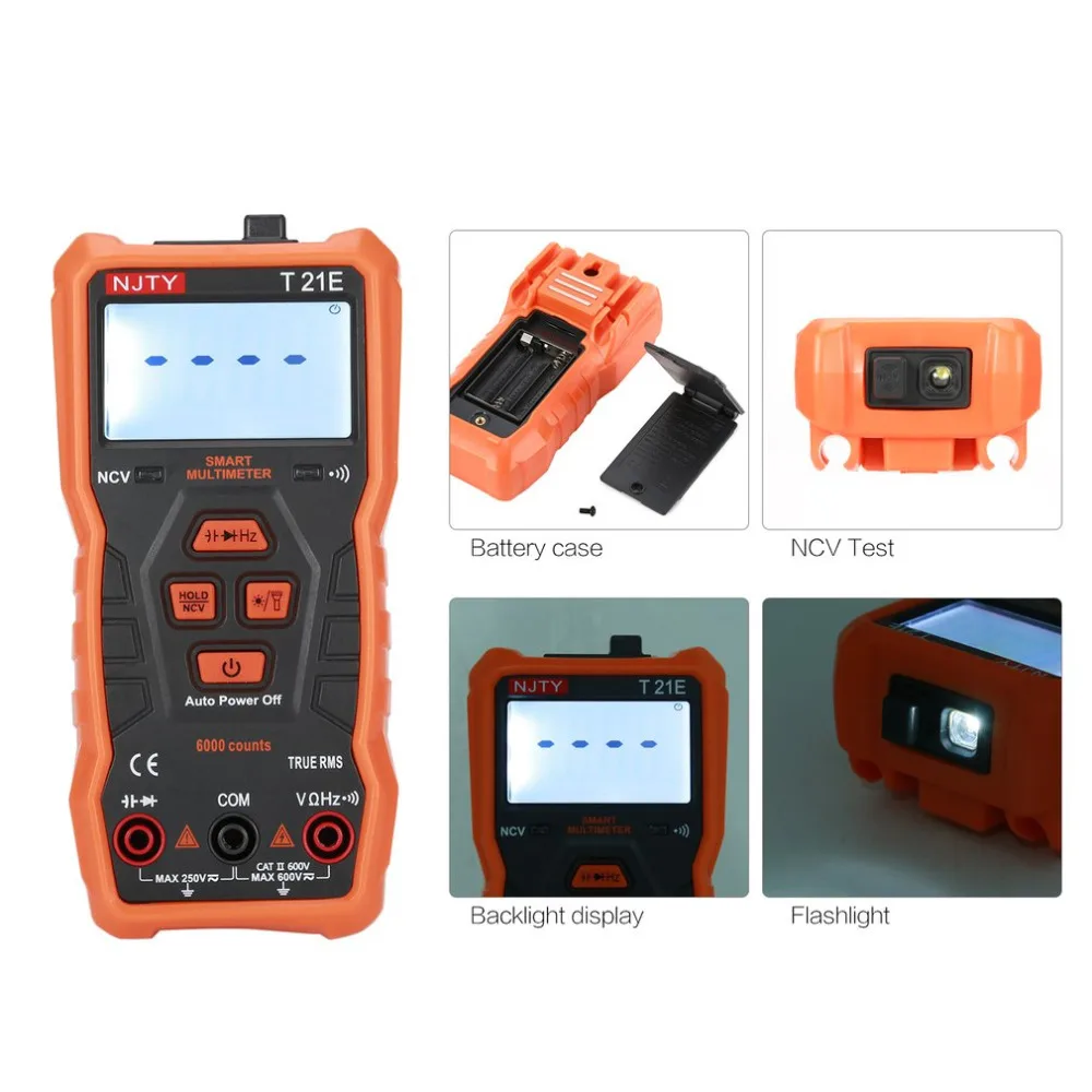 

T21E 5999 Counts Backlight NCV Digital Multimeter AC/DC Voltmeter True RMS Diode Resistence Cap HZ Tester Data Hold