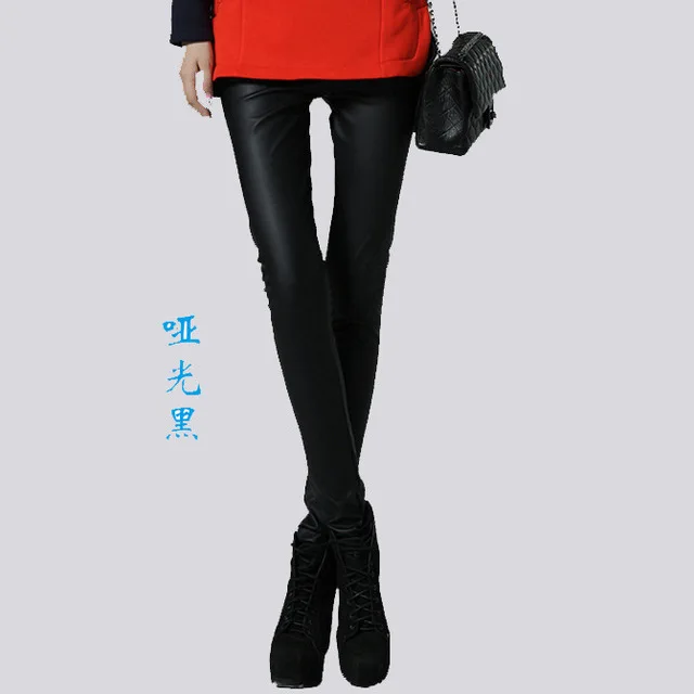 Новая весенняя женская брендовая одежда с высокой талией узкие брюки из искусственной кожи женские модные флисовые обтягивающие брюки из искусственной кожи Леггинсы - Цвет: Matte Black