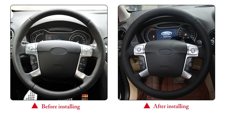 Черный натуральный кожаный чехол рулевого колеса автомобиля для Ford Mondeo Mk4 2007-2012 S-Max 2008