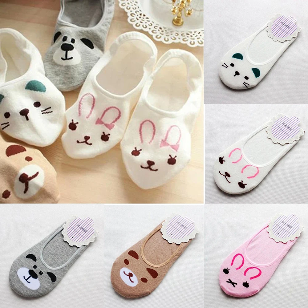 

iMucci Low Cut Invisible Cotton Socks Women No Show Liner Cartoon Animal Rabbit Loafers Non-Slip Spring Pair of Women