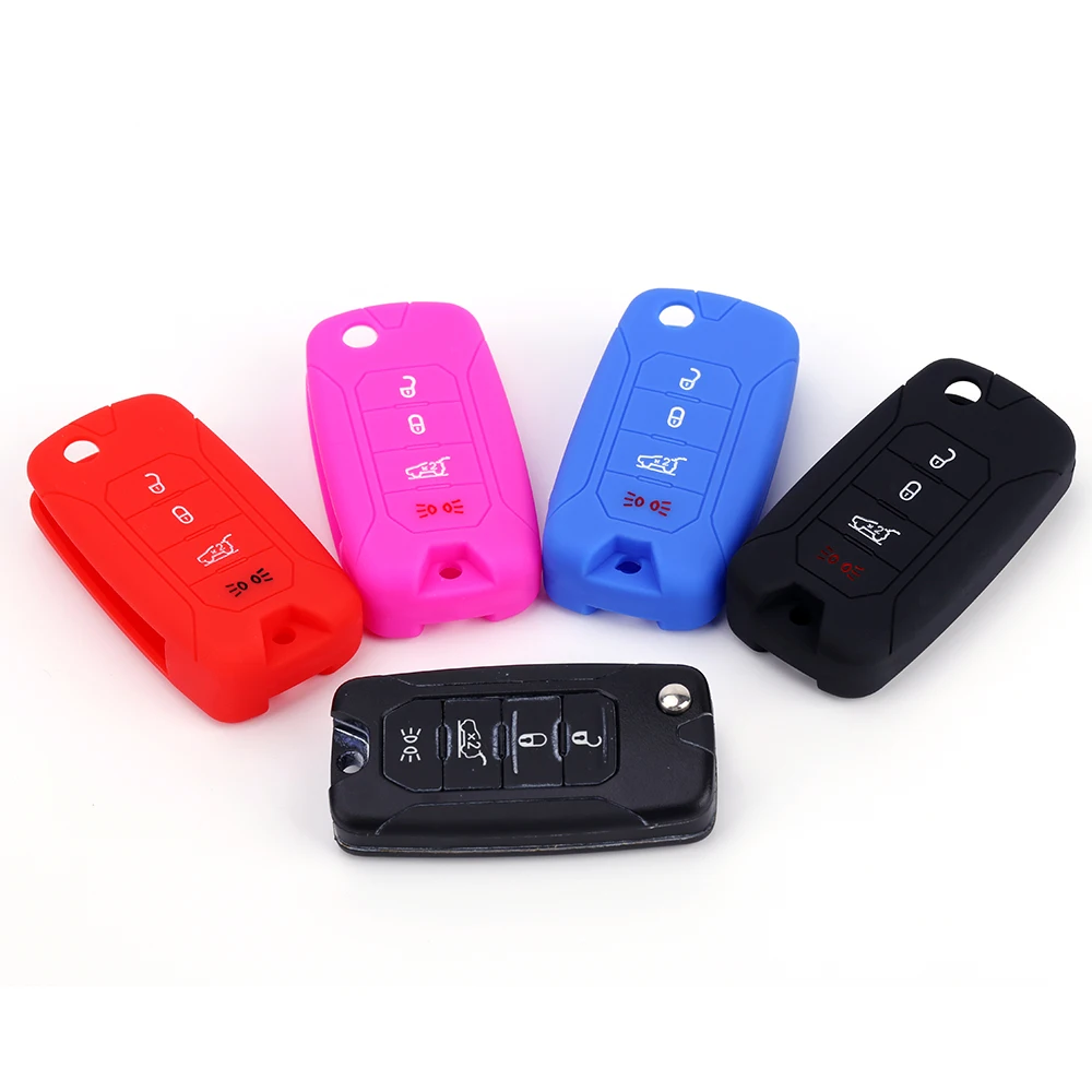 

Silicone rubber car key FOB Case Cover for Jeep Renegade hard steel 2019 flip folding remote 4 button key protect shell