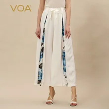 VOA Тяжелый шелковый галстук с талией складки сшивание атмосферу элегантные широкие брюки женские K1007