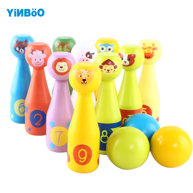 Cheap Wooden children's toy wooden bowling game 3 children's gifts for children 2-7 years old education puzzle toys.