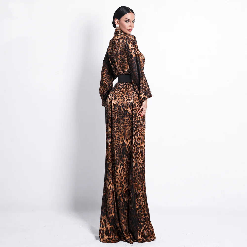 Леопардовый jumsuit женские пикантные для женщин Высокая средства ухода за кожей Шеи с длинным рукавом женская одежда не включает пояс