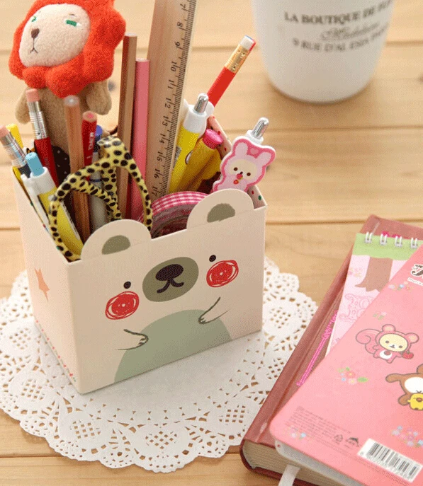 Free Shipping Cute kitten Cartoon Paper Stationery Makeup Cosmetic Desk Organizer Storage Box(China (