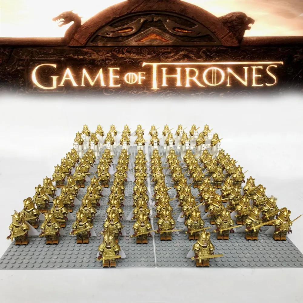 

22pcs/lot Game of Thrones Kingsguard Medieval Castle Knight Jamie Lannister Gold Soldiers DIY Horse comaptible legoes minifigs