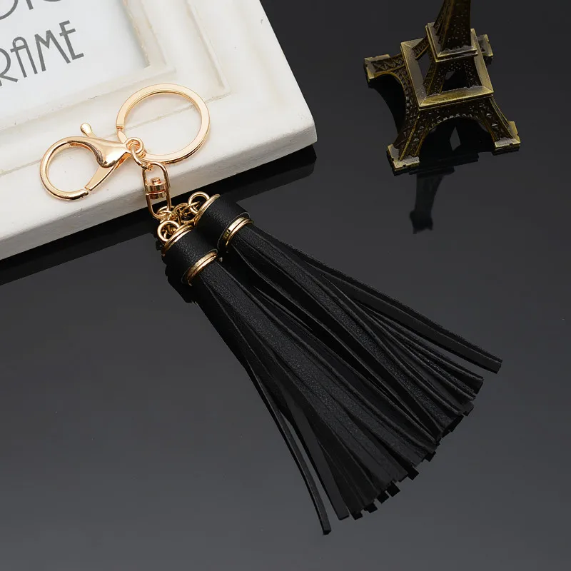 Felyskep Hot SaleWomen 2 Pieces PU Leather Tassels Key Chain Car