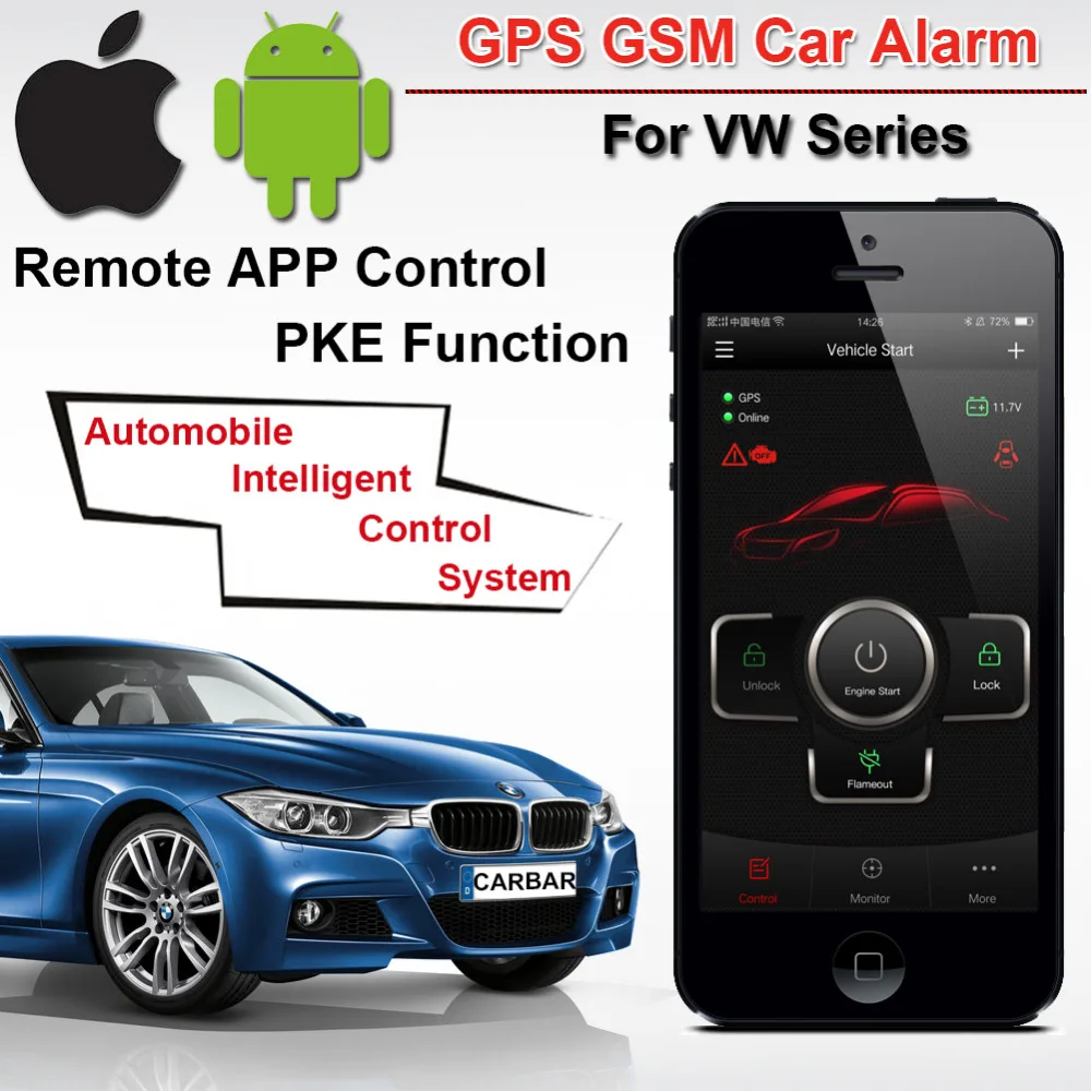 Высокое качество PKE GSM Автомобильная сигнализация для VW SKoda Seat серии кнопка Пуск