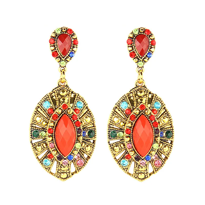 

Acrylic Earrings Vintage Earrings Geometric Palace Rhinestone African Stud Vintage Long Colorful Jewelry for Women Ladies Femme