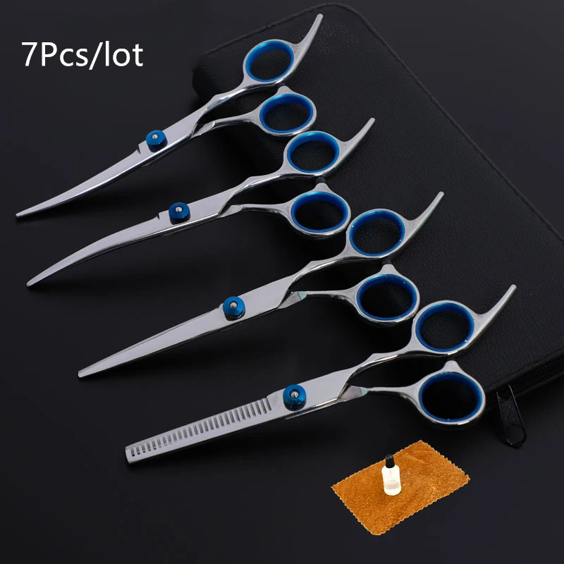 

7Pcs/lot Stainless Steel Pet Dog Groomming Scissors Up Down Curved Shear Sharp Edge 6inch Cat Hair Cutting Barber Cutting Tools