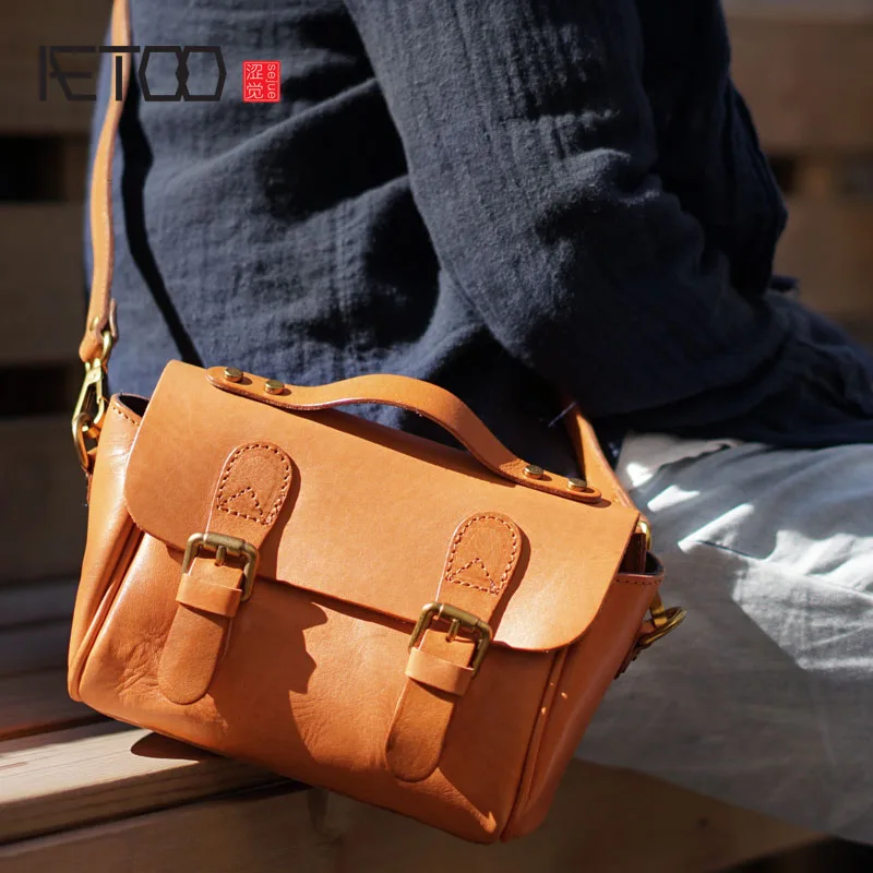

BJYL Leather art and art Sen retro reclining portable small bag handbags handmade leather simple shoulder to do old messenger