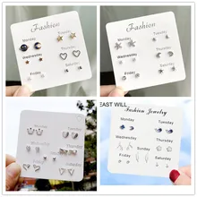 Мода для девочек Серебряный горный хрусталь жемчужные женские серьги-гвоздики 6 пар Новые ювелирные изделия элегантный набор сережек в форме сердца