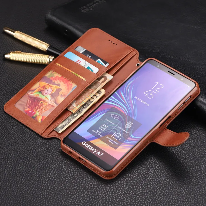 

Luxury 2 Card Slots Wallet Case For Samsung Galaxy A7 A6 A8 Plus 2018 S10 S9 S8 Retro Matte PU Leather Folio Purse Flip Cover