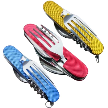 

New Portable Outdoor Camping Tableware Folding Spoon Fork Knife Set Stainless Steel Travel Hiking Pocket Folding Spoon Fork