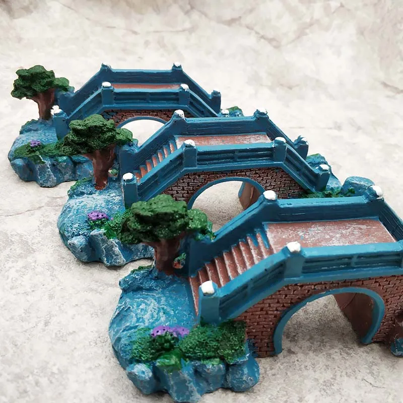 

Aquarium Decoration Blue Bridge Rockery Fake Pavilion Resin Tree Fish Tank Landscape Aquarium Ornament