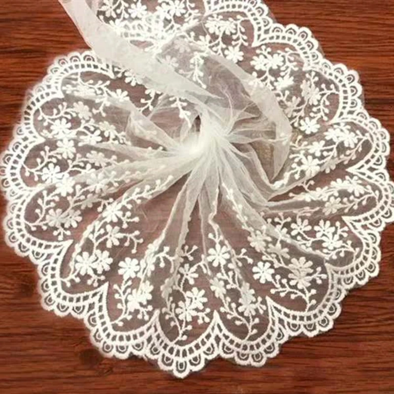 

1yard african lace fabric ribbon 13CM width embroidered lace white Stretch Handmade trimmings for sewing material accessories