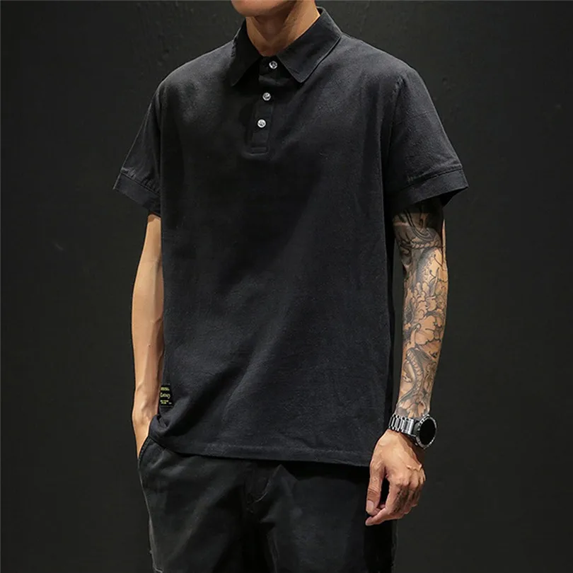 New Fashion Men Summer Cotton And Linen Short Sleeve Solid Color Stand Neck Loose Casual T Shirt Blouse Polo Top #4A24 (19)
