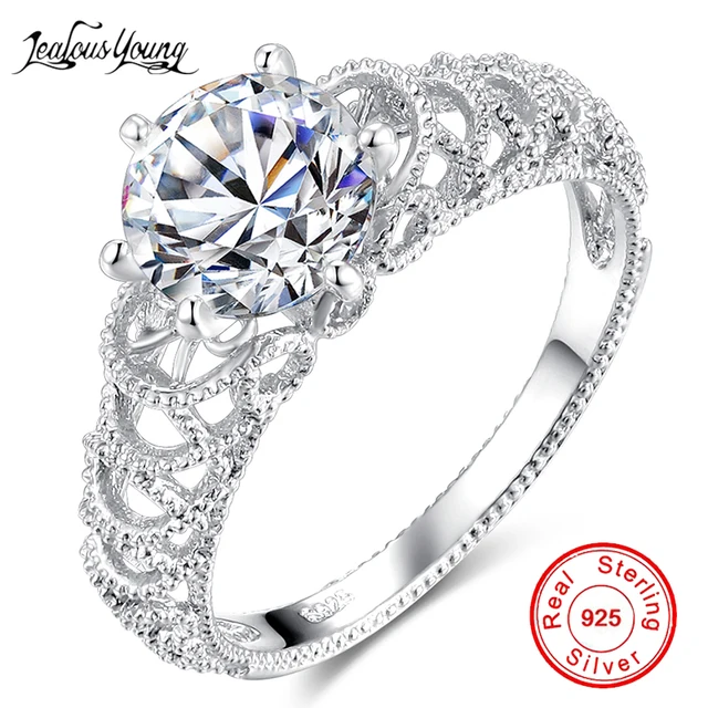 White Silver Color Round Crystal Ring Inlay AAA Cubic Zirconia Engagement Rings for Women Party Jewelry Gift anillos mujer