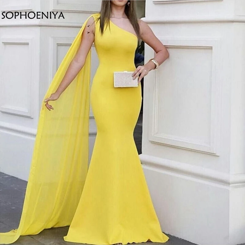 

New Arrival Chiffon One shoulder evening dresses Long Mermaid dress Evening Party gowns Ever pretty robe soiree dubai dress