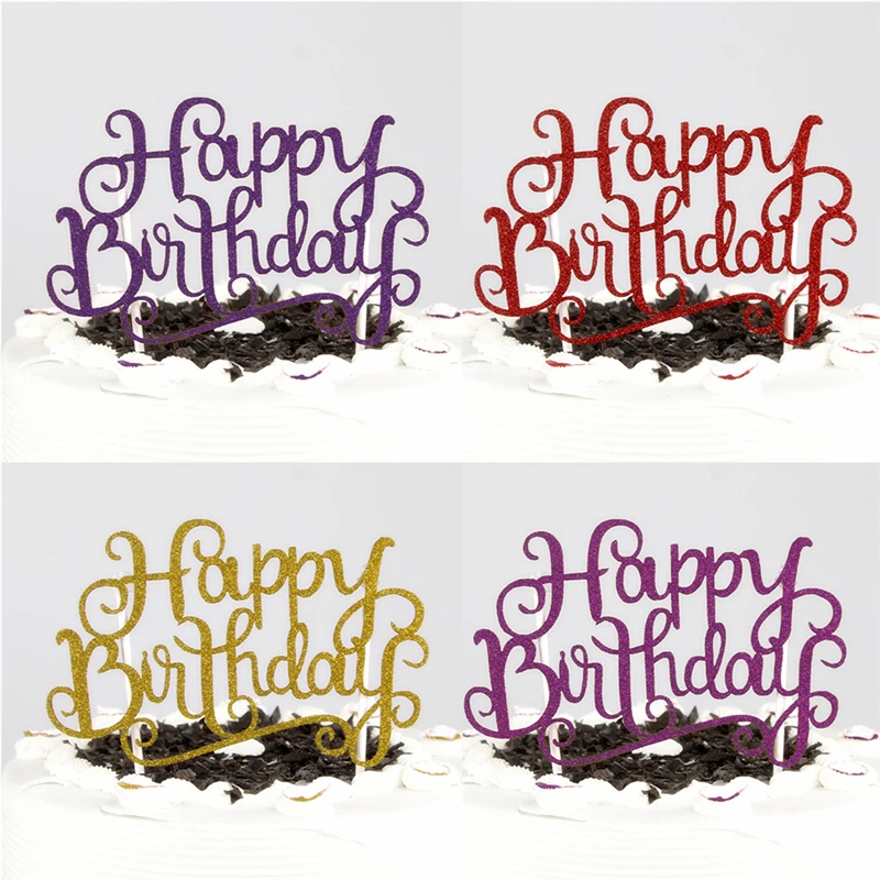 

New Golden/Silvery Paper Glitter Cake Topper Happy Birthday Cake Topper Party Supplies Birthday Party Decoration Kids