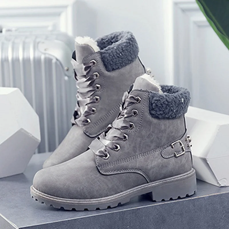 Модные женские ботинки ботильоны зимние на шнуровке теплые меху Bota женская