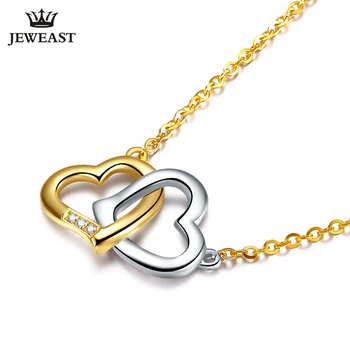 18K Gold Diamond Necklace Pendant Love Heart Lock Chain charm Gift Rose real natural pure women girl lover couple wedding party 2