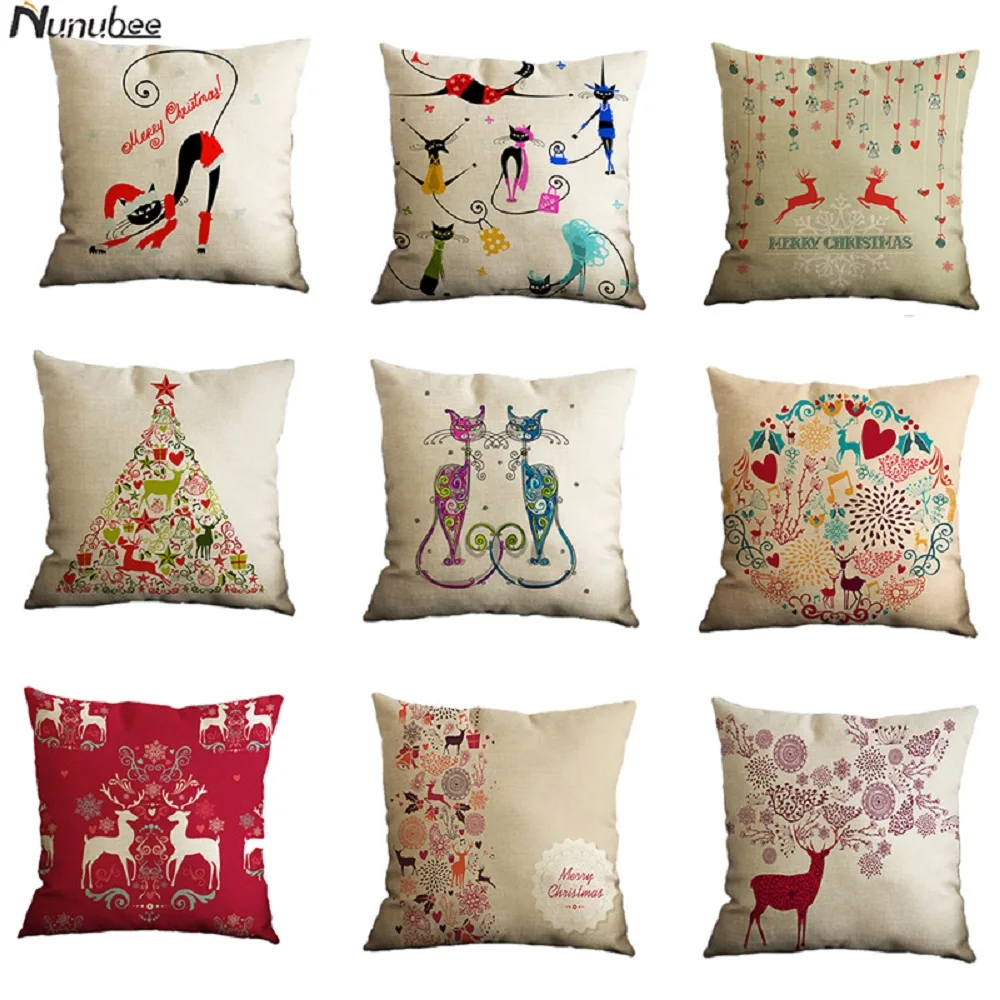 Nunubee Christmas Creative Elk Dance Cat Pattern Series Cafe Bar Family Theme Pillow Case 45*45CM | Дом и сад