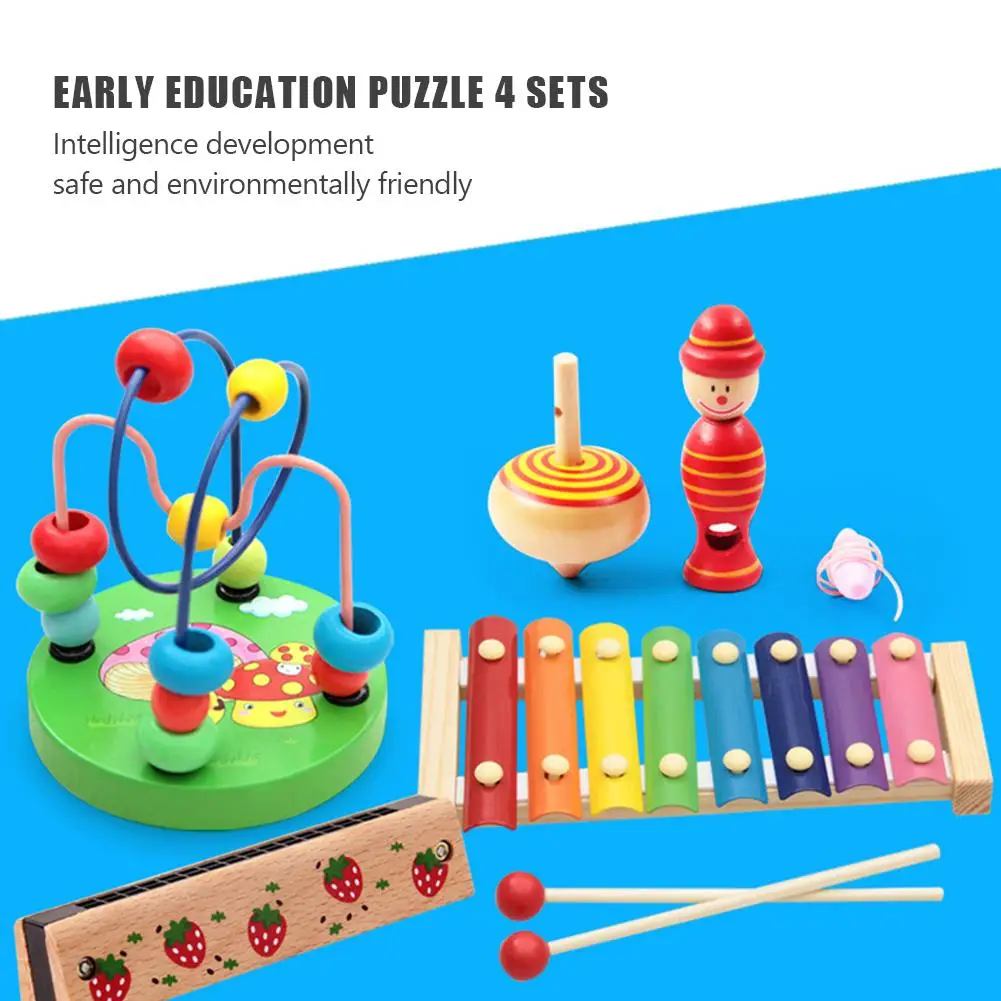 Online 4 Pcs sets Rainbow Pembelajaran Anak Usia Dini Mainan Pendidikan Kartun Kayu Piano Musik Mainan 8 Catatan Gambang untuk Bayi 0  3 Tahun