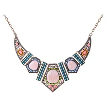 Large Resin Flower Geometric Pendants & Necklaces Statement Vintage Gold Plated Colorful Blue Beads Choker Necklace for Women
