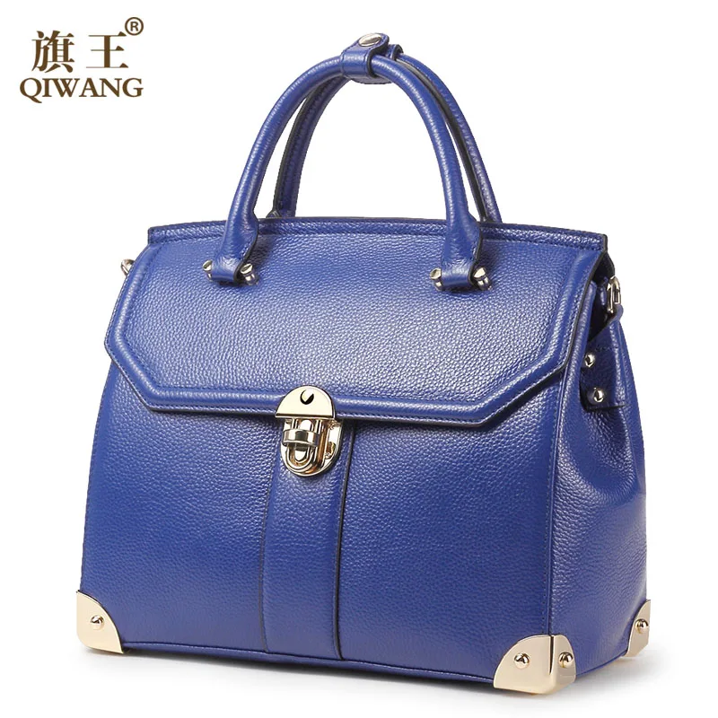 QIWANG Dangerous Metal 4 Corner font b Handbags b font for Women with Gold Lock Luxury